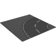 Baseplate 32 × 32 with 6-Stud Curve with Road with White Dashed Lines Print Dunkelblaugrau