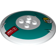 Dish 6 × 6 Inverted (Radar) with Dark Turquoise Background, Red Warning Label print Weiß