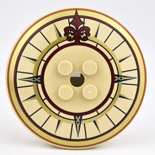 Dish 6 × 6 Inverted (Radar) with Solid Studs with Compass, Dark Red Arrow, Gold/Dark Orange Circles print Beige