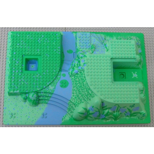 Baseplate Raised 32 × 48 × 6 with Front and Back Steps and Medium Blue and Green Garden Print Bright Green