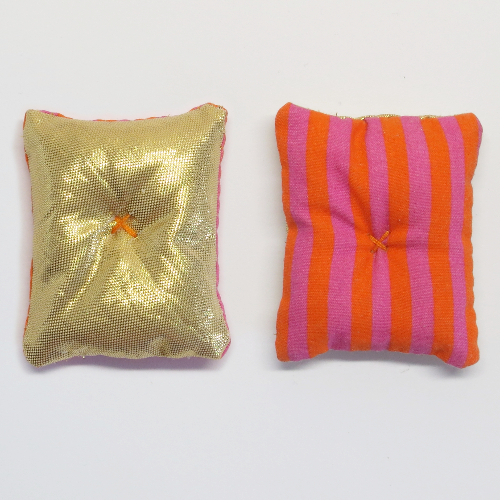 Belville, Pillow 6 × 7 Gold with Magenta / Orange Stripes on Reverse [No Color/Any Color]