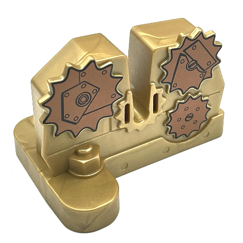 Duplo Stand 2 × 4 × 2 with Notch for Lever and Copper Gears Print (Little Robots) Flat Dark Gold