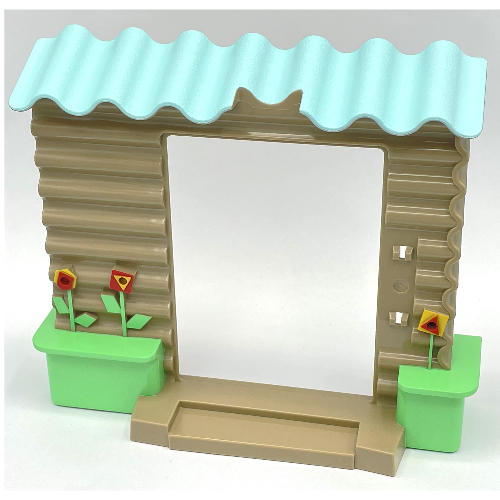 Duplo Wall 10 × 2 × 7 with Corrugated Wall and Roof with Flower Pots Dunkelbeige
