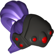 Hair with Helmet, Ponytail, Pearl Grey Helmet with 7 Red Circles print Dark Purple