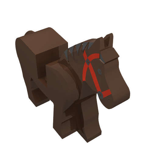 Animal, Horse, Movable Head, Black Eyes, Red Bridle, Black Mane Print Braun