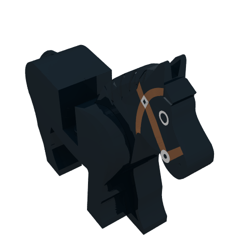 Animal, Horse, Movable Head, Black Eyes Circled with White, Brown Bridle Print Schwarz