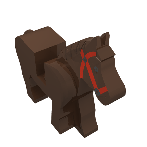 Animal, Horse, Movable Head, Black Eyes, Red Bridle Print [Complete Assembly] in Braun