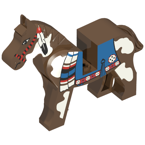 Animal, Horse, Movable Head, Blue Blanket, Right Side Red Circle Print Brown