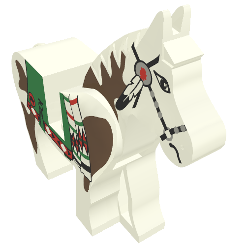 Animal, Horse, Movable Head, Green Blanket and Red Hand Print [Complete] Weiß