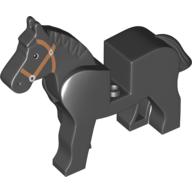 Animal, Horse, Movable Head, Black Eyes with White on Two Sides, White Pupils, Brown Bridle Print Schwarz