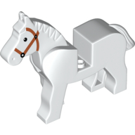 Animal, Horse, Movable Head, Black Eyes, White Pupils, Brown Bridle Print White