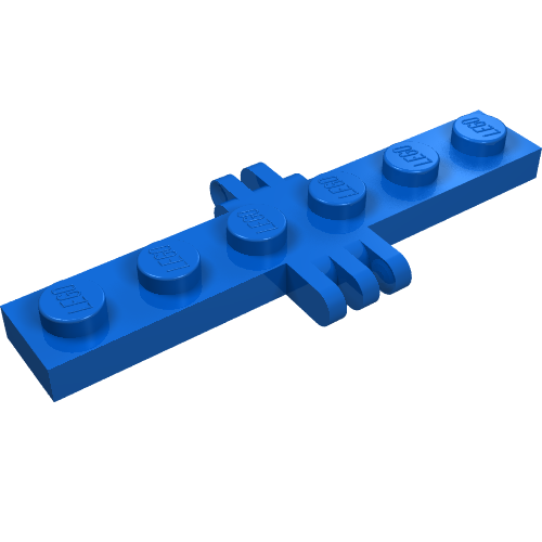 Hinge Plate 1 × 6 with 2 and 3 Fingers On Sides Blue