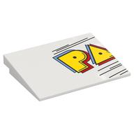 Brick Sloped 10° 6 × 8 with Yellow 'PA' print White