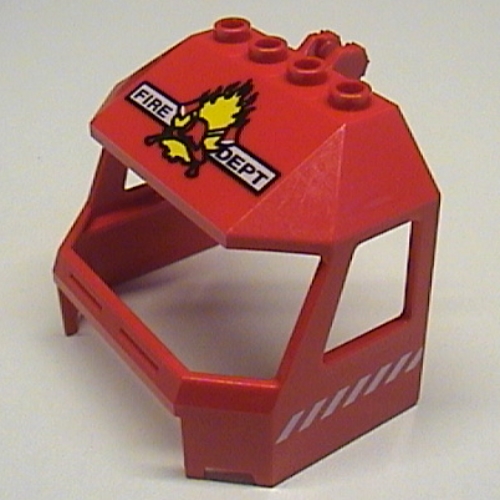 Windscreen 4 × 6 × 4 Cab with Hinge and 1 × 4 Bottom Cutout and 'Fire Dept' Print Rot