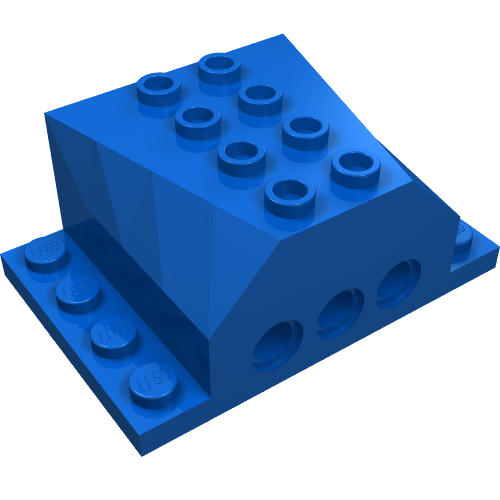 Motorblock 4 × 6 × 2 mit keilförmiger Mitte, vertieften Kanten und Pinlöchern in Blau