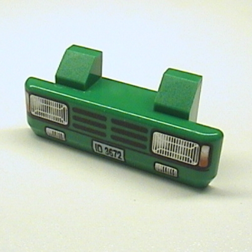 Grille 2 × 6 with 2 Technic Pins, 'ID 3672' and Headlights Print Green