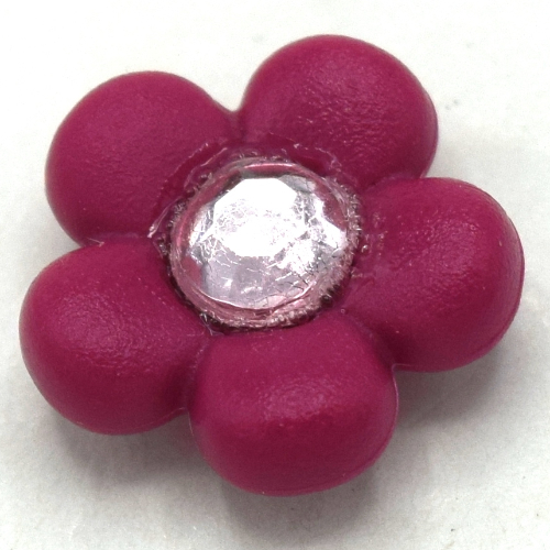 Clikits Icon, Flower 2 × 2 Small, 5 Petals with Pin [Frosted] with Trans-Clear Center Facet Gem Magenta