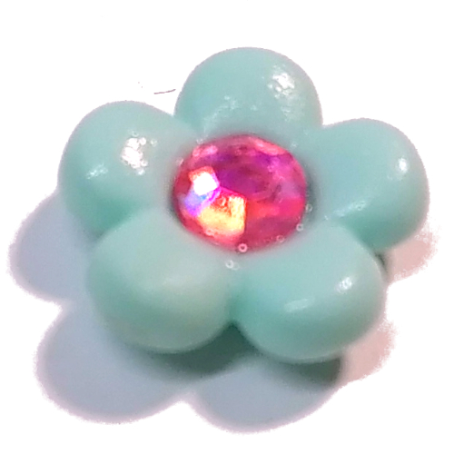 Clikits Icon, Flower 2 × 2 Small, 5 Petals with Pin [Frosted] Trans-Pink Center Facet Gem Aqua