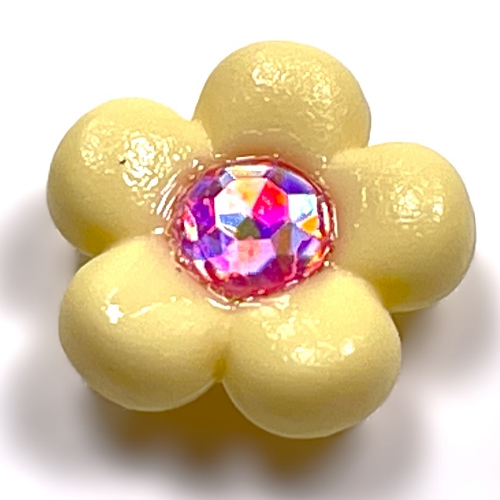 Clikits Icon, Flower 2 × 2 Small, 5 Petals with Pin [Frosted] Trans-Pink Center Facet Gem Hellgelb