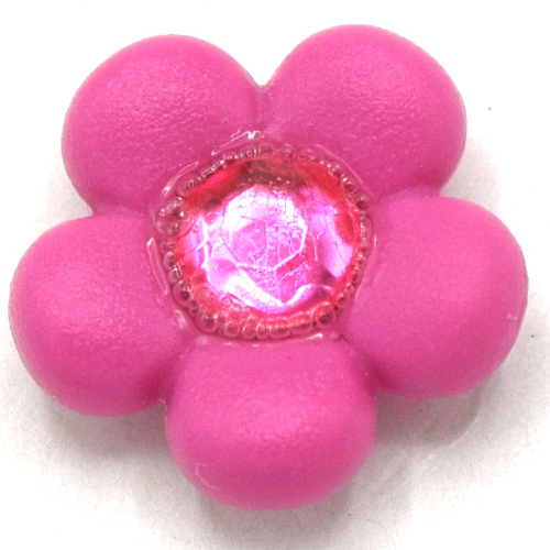 Clikits Icon, Flower 2 × 2 Small, 5 Petals with Pin [Frosted] Trans-Pink Center Facet Gem Dark Pink