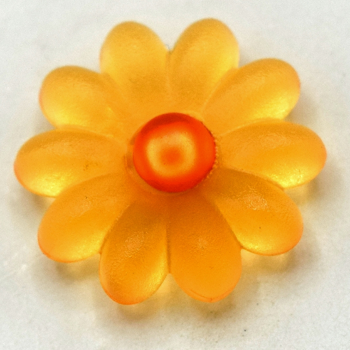 Clikits Icon, Flower 2 × 2 Large, 10 Petals with Pin [Frosted] Trans-Neon Orange Center Cabochon Trans-Flame Yellowish Orange