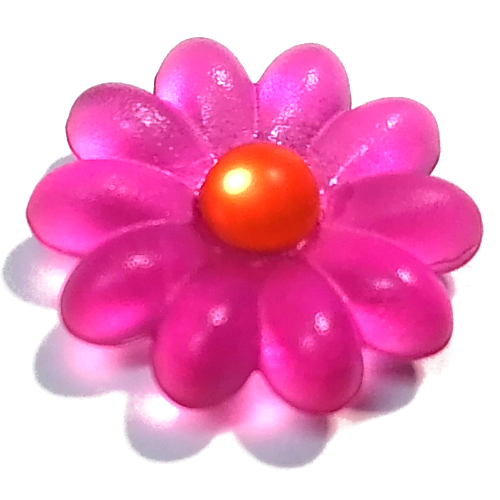 Clikits Icon, Flower 2 × 2 Large, 10 Petals with Pin [Frosted] Trans-Neon Orange Center Cabochon Transparent-Dunkelrosa