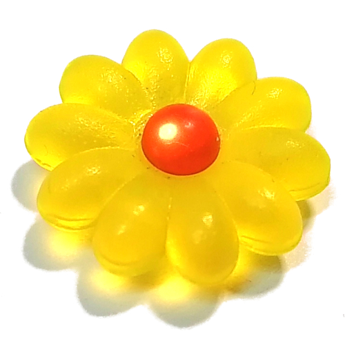 Clikits Symbol, Blume 2 × 2 groß, 10 Blütenblätter mit Pin [Frosted] transparent-neonorange Mitte Cabochon Transparent-Neongelb