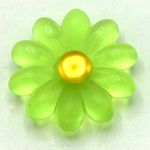 Clikits Icon, Flower 2 × 2 Large, 10 Petals with Pin, Trans-Yellow Center Cabochon Trans-Light Bright Green