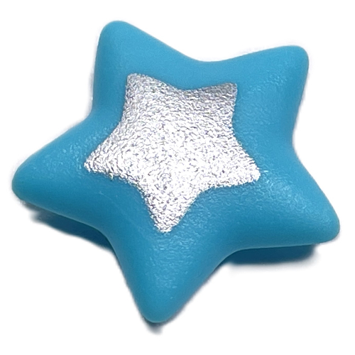 Clikits Icon, Star 2 × 2 Large with Pin, Silver Star Print Sky Blue