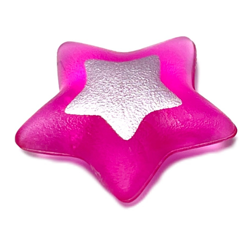 Clikits Icon, Star 2 × 2 Large with Pin, Silver Star Print Trans-Dark Pink