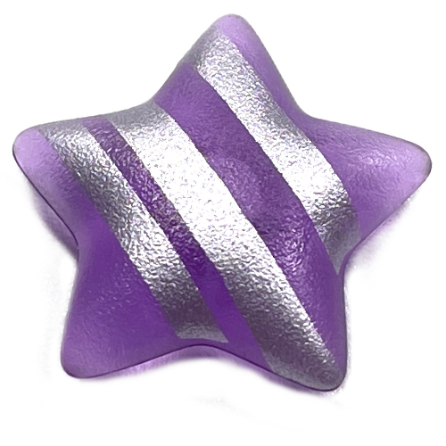 Clikits Icon, Star 2 × 2 Large with Pin, Silver Diagonal Stripes Print Trans-Medium Purple