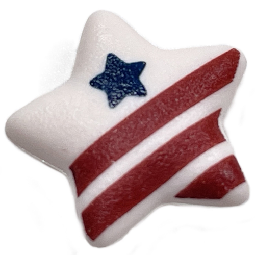 Clikits Icon, Star 2 × 2 Small with Pin [Frosted] Dark Blue Star and 3 Dark Red Stripes Print Weiß