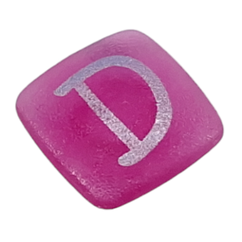Clikits Icon, Square 2 × 2 Small with Pin and Silver 'D' Print Trans-Dark Pink