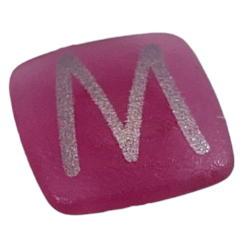 Clikits Icon, Square 2 × 2 Small with Pin and Silver 'M' Print Trans-Dark Pink