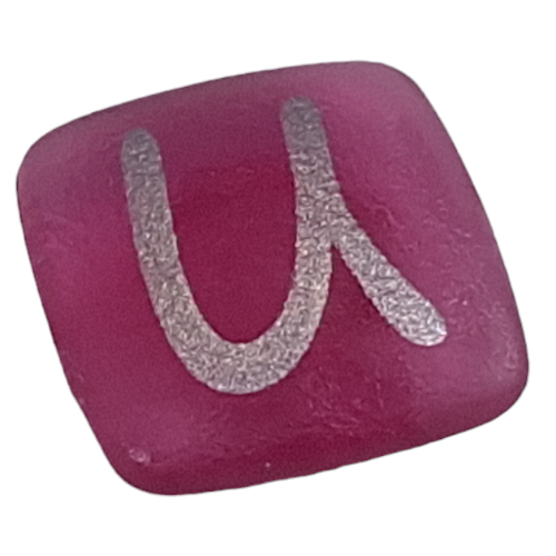Clikits Icon, Square 2 × 2 Small with Pin and Silver 'U' Print Transparent-Dunkelrosa
