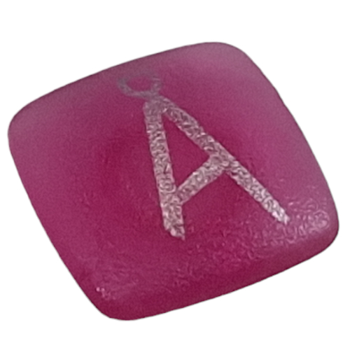 Clikits Icon, Square 2 × 2 Small with Pin and Silver Danish 'A' Circle Print Trans-Dark Pink