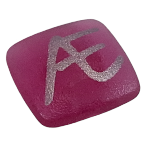 Clikits Icon, Square 2 × 2 Small with Pin and Silver Danish 'AE' Print Transparent-Dunkelrosa