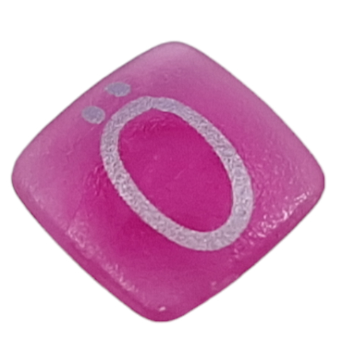 Clikits Icon, Square 2 × 2 Small with Pin and Silver 'O' Umlaut Print Trans-Dark Pink