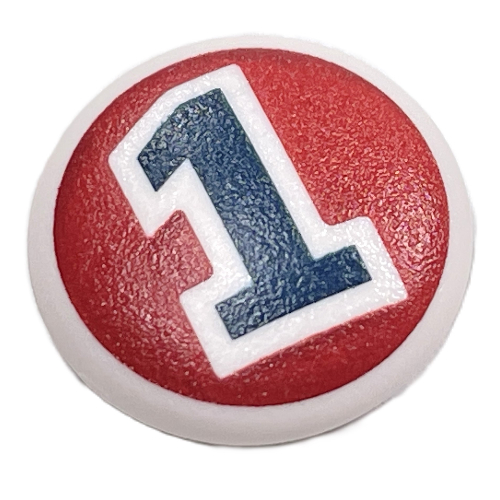 Clikits Icon, Round 2 × 2 Large with Pin, Blue '1' Print Weiß