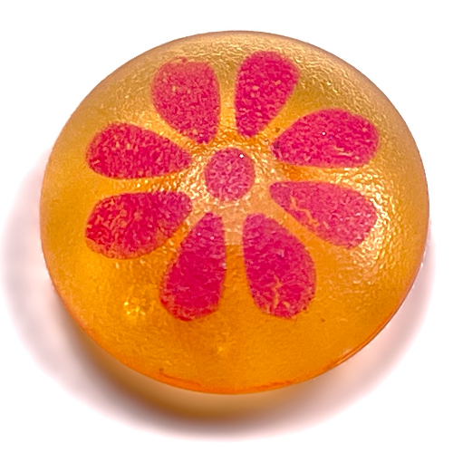 Clikits Icon, Round 2 × 2 Large with Pin, Dark Pink Flower Print Trans-Flame Yellowish Orange
