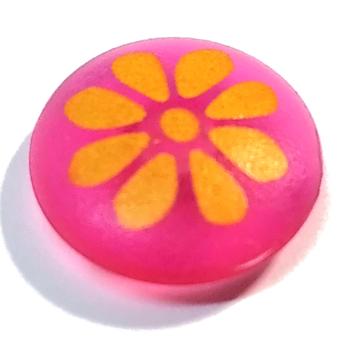 Clikits Icon, Round 2 × 2 Large with Pin, Orange Flower Print Transparent-Dunkelrosa