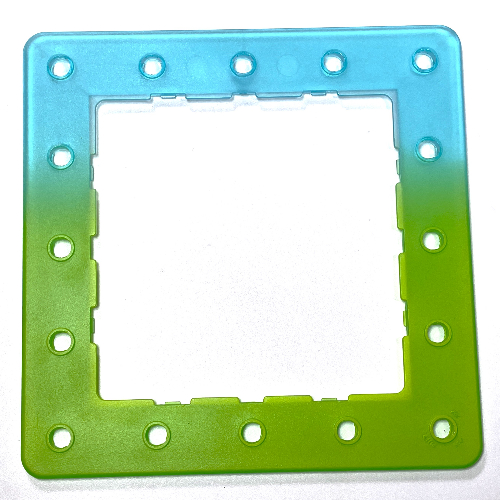 Clikits Frame, Square with 5 × 5 Holes Arrangement, Marbled Trans-Light Bright Green Pattern Trans-Light Blue