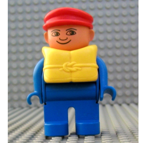 Duplo Figur, früh, mit Schirmmütze rot, blaue Beine, Schwimmweste, ohne Weiß in den Augen (bedruckt)