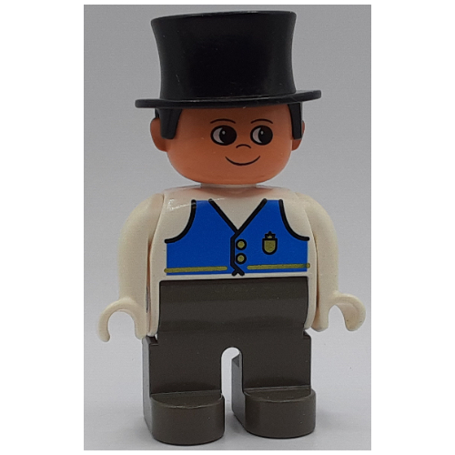 Duplo Figure, Early, Top Hat Black, Dark Gray Legs, Blue Vest Print White