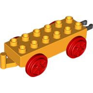 Duplo Train Chassis 2 × 6 with Red Train Wheels and Moveable Hook Leuchtendes Hellorange