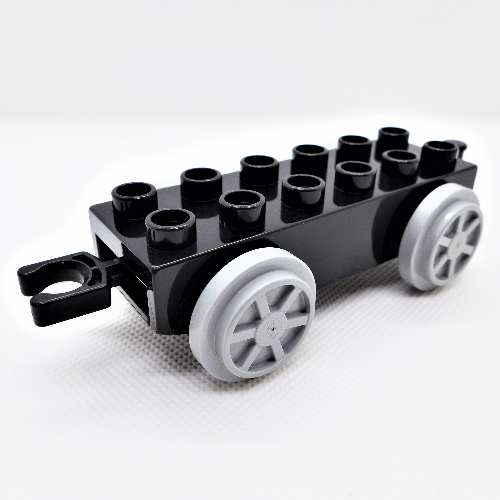 Duplo Train Base 2 × 6 with Light Bluish Gray Train Wheels and Moveable Hook Schwarz