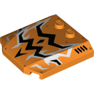 Brick Wedged, Curved Triple 4 × 4 × 2/3, 2 Studs with Black and White Lightning Print in Orange