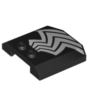 Brick Wedged, Curved Triple 4 × 4 × 2/3 with 2 Studs with White Stripes (Spider Legs) print Schwarz