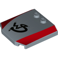 Brick Wedged, Curved Triple 4 × 4 × 2/3 with 2 Studs and 2 Red Stripes, Wild Style Logo Graffiti print Sand Blue