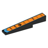 Brick Sloped 1 × 6 × 1 with 1 × 2 × 1/3 Cutout with Orange Squares, Azure Shape, Black Sponsorship Logos print Black